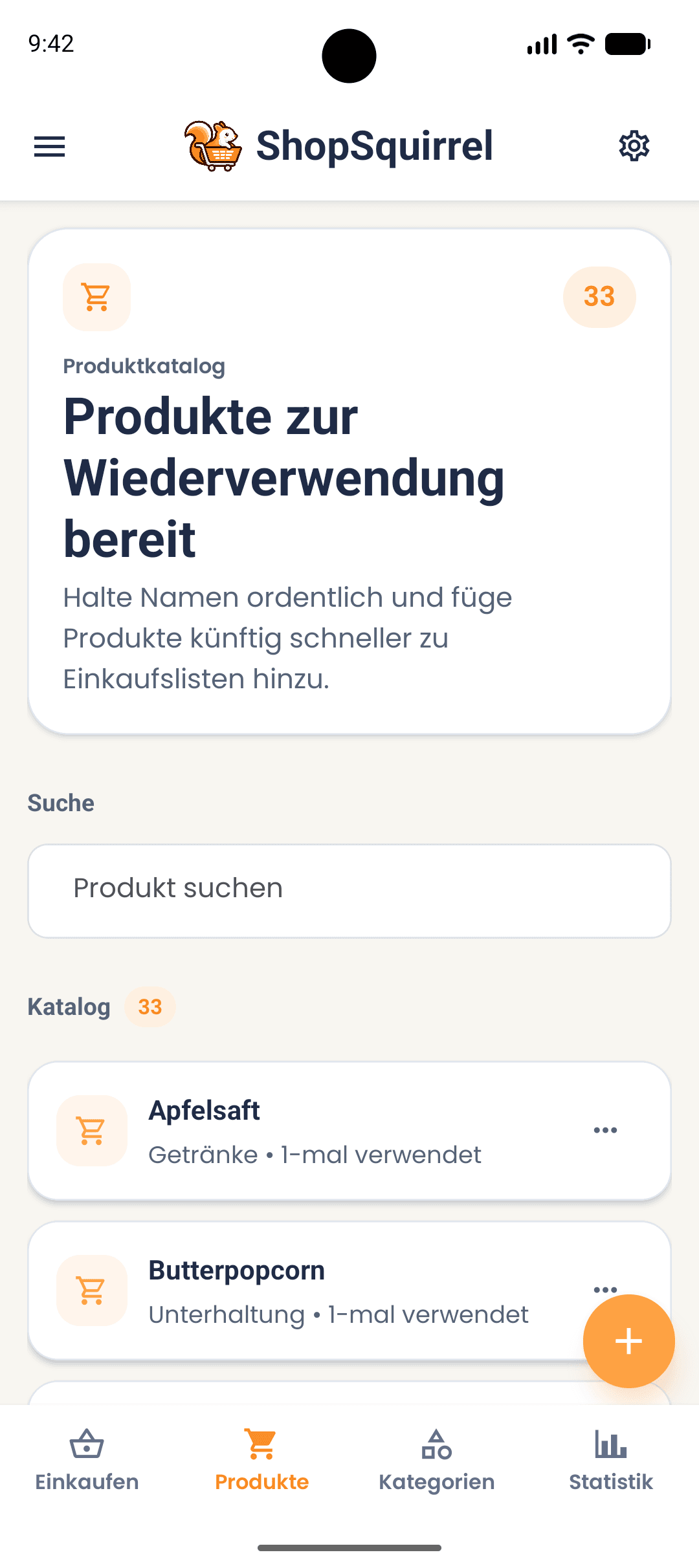 Produktbildschirm in der ShopSquirrel-App